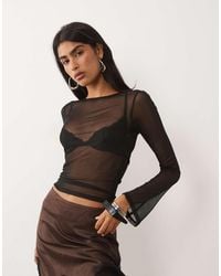 ASOS - Sheer Mesh Flare Long Sleeve Top - Lyst