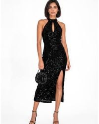 Maya - Embellished Velvet Halter Neck Midi Dress - Lyst