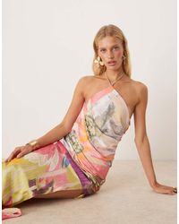 ASOS - Vestito Lungo Monospalla Con Stampa A Fiori E Decorazioni - Lyst