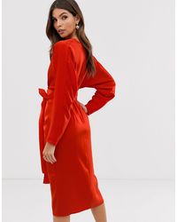 asos design maxi dress with batwing sleeve and wrap waist in satin
