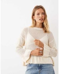 Miss Selfridge - Crochet Jumper With Peplum Hem And Sleeve - Lyst