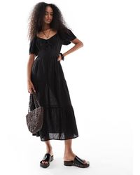 Wednesday's Girl - Milkmaid Tiered Linen Blend Midi Dress - Lyst