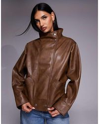 River Island - Funnel Neck Distressed Bomber Jacket - Lyst