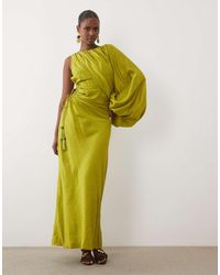 ASOS - One-shoulder Blouson Maxi Dress With Cut-out Waist - Lyst