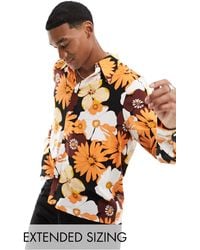 ASOS - Camisa marrón y holgada con estampado floral y cuello - Lyst