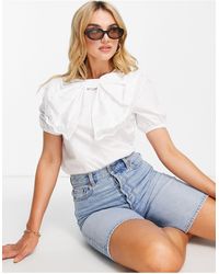 River Island Bow Detail Puff Sleeve Top - White