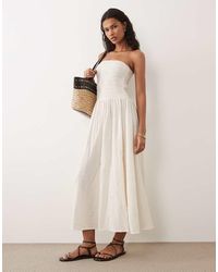 Brave Soul - Cheesecloth Strapless Midi Dress With Shirred Bodice - Lyst
