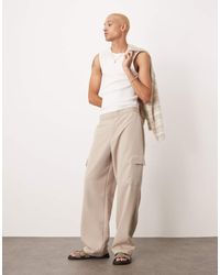 ASOS - Pantaloni Cargo Eleganti A Fondo Ampio Color Pietra Con Elastico - Lyst