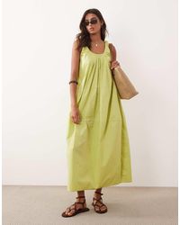 ASOS - Poplin Scoop Ruched Neck Maxi Sundress - Lyst