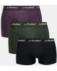 Jack & Jones - Pack De 3 Calzoncillos De Color Negro, Ciruela Y Verde Con Logo En La Cinturilla De - Lyst