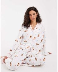 Loungeable - Revere Button Up Shirt And Pants Pajama Set - Lyst