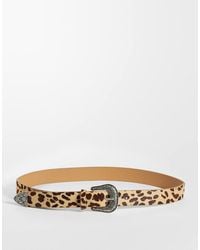 ASOS - Western Buckle Leopard Print Cowhide Hair Belt - Lyst