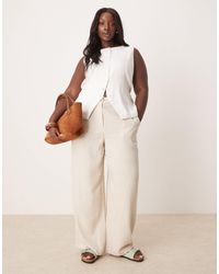 ASOS - Curve - pantalon droit décontracté en lin mélangé - taupe - Lyst