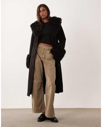 Miss Selfridge - Suedette Faux Mongolian Trim Trench Coat - Lyst