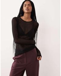 Vila - Long Sleeve Sheer Mesh Striped Top - Lyst
