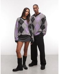 Collusion - Unisex Argyle V-neck Oversized Jumper - Lyst