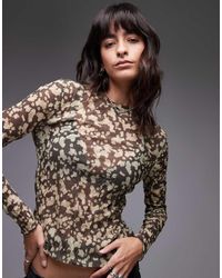 TOPSHOP - Top Van Gekreukte Stof Met Vervaagde Abstracte Print En Lange Mouwen - Lyst