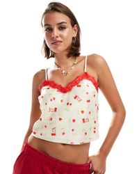 Miss Selfridge - Satin Cami Top With Lace Trim - Lyst