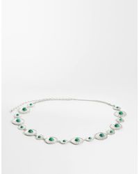 ASOS - Asos Design Curve Waist And Hip Green Stone Set Chain Belt - Lyst