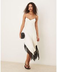 ASOS - Cami Cream Slip Dress With Black Contrast Lace And Hanky Hem - Lyst
