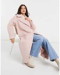 River Island Brushed Oversized Maxi Coat - Pink