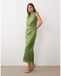 strapless open back dress Rent ASOS DESIGN Gathered Textured High Low Midi Dress In Pistachio main image 1