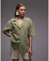 TOPSHOP - Camicia Stile Resort Kaki - Lyst