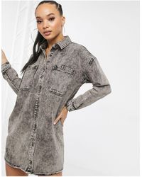 black oversized denim shirt dress