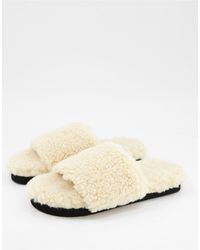 Monki Teddy Recycled Faux Fur Slippers - Natural