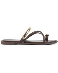 SEQWL - Slip On Flat Sandals With Strappy Toe Loop And Oval Detail - Lyst