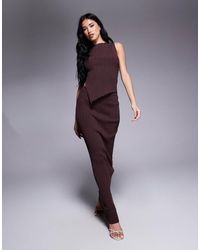 Princess Polly - Completo Color Cioccolato A Coste Con Top Asimmetrico Senza Maniche E Gonna Lunga - Lyst