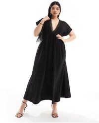 ASOS - Asos Design Curve V Neck Short Sleeve Broderie Midi Dress - Lyst