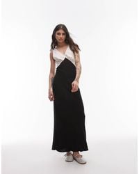 TOPSHOP - Robe mi-longue en lin avec décolleté plongeant contrastant en v - Lyst