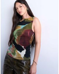 TOPSHOP - Top Senza Maniche Con Scollo A Barchetta E Stampa Astratta - Lyst