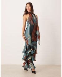 ASOS - Chiffon Halter Neck Maxi Dress With Scarf Detail - Lyst