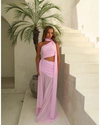 Aria Cove - Chiffon Drape Detail Cut Out Side Sheer Hem Wrap Scarf Detail Maxi Dress - Lyst