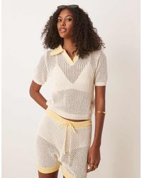 ASOS - Co-ord Knitted Open Stitch Contrast Trim Polo Top - Lyst