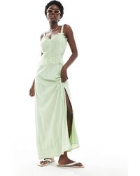 Miss Selfridge - Cheesecloth Maxi Corset Dress With Ribbon Trims - Lyst