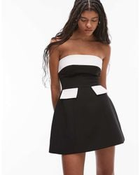 HEIRESS BEVERLY HILLS - Bandeau A-Line Contrast Pocket & Trim Detail Mini Dress - Lyst