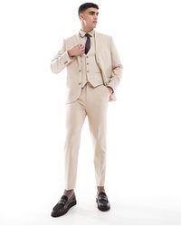 ASOS - Pantalones De Traje De Corte Tapered De Tejido Texturizado De -Neutro - Lyst