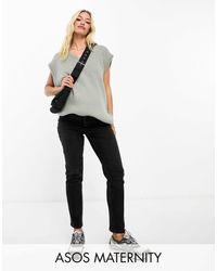 ASOS - Asos Design Maternity Slim Fit Comfort Mom Jeans - Lyst