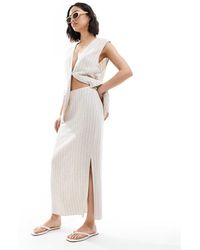ASOS - Falda Larga A De Tejido Efecto Lino De (Parte De Un Conjunto) - Lyst