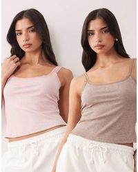 ASOS - 2 Pack Cami Pajama Tops With Mesh Trim - Lyst