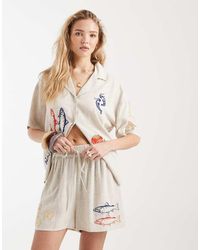 ASOS - Embroidered Linen Look Shorts - Lyst