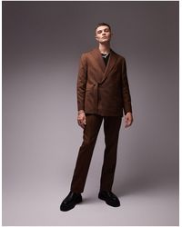 TOPMAN - Straight Wool Mix Herringbone Suit Trousers - Lyst