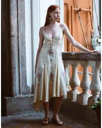 Muse Assembly - Eleonor Drop Waist Embroidered Midi Dress-white - Lyst