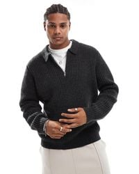 ASOS - Wool Mix Oversized Heavyweight Quarter Zip Rib Knitted Jumper With Collar - Lyst