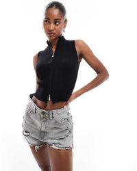 Brave Soul - Geribbeld Gebreid Gilet Met Rits - Lyst