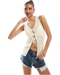 In The Style - X Hannah Brown Crochet Tie Front Waistcoat - Lyst