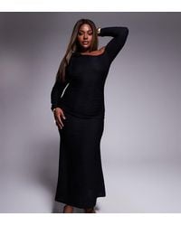 ASOS - Asos Design Curve Long Sleeve With Cut Out And Tie Detail Maxi Dress - Lyst